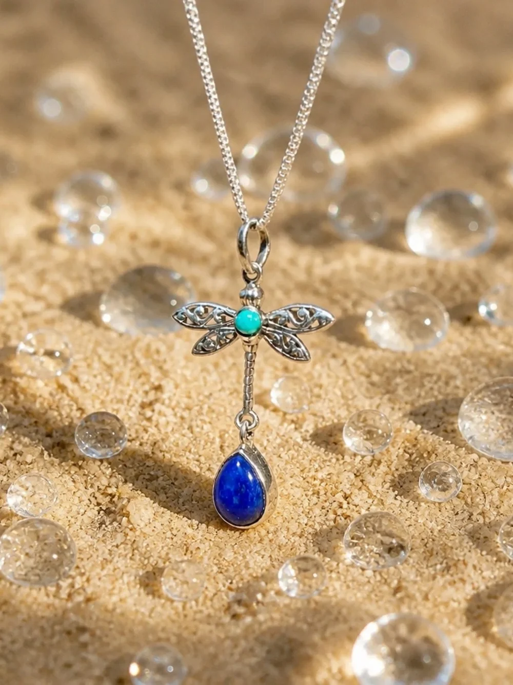 Turquoise & Lapis Dragonfly Necklace